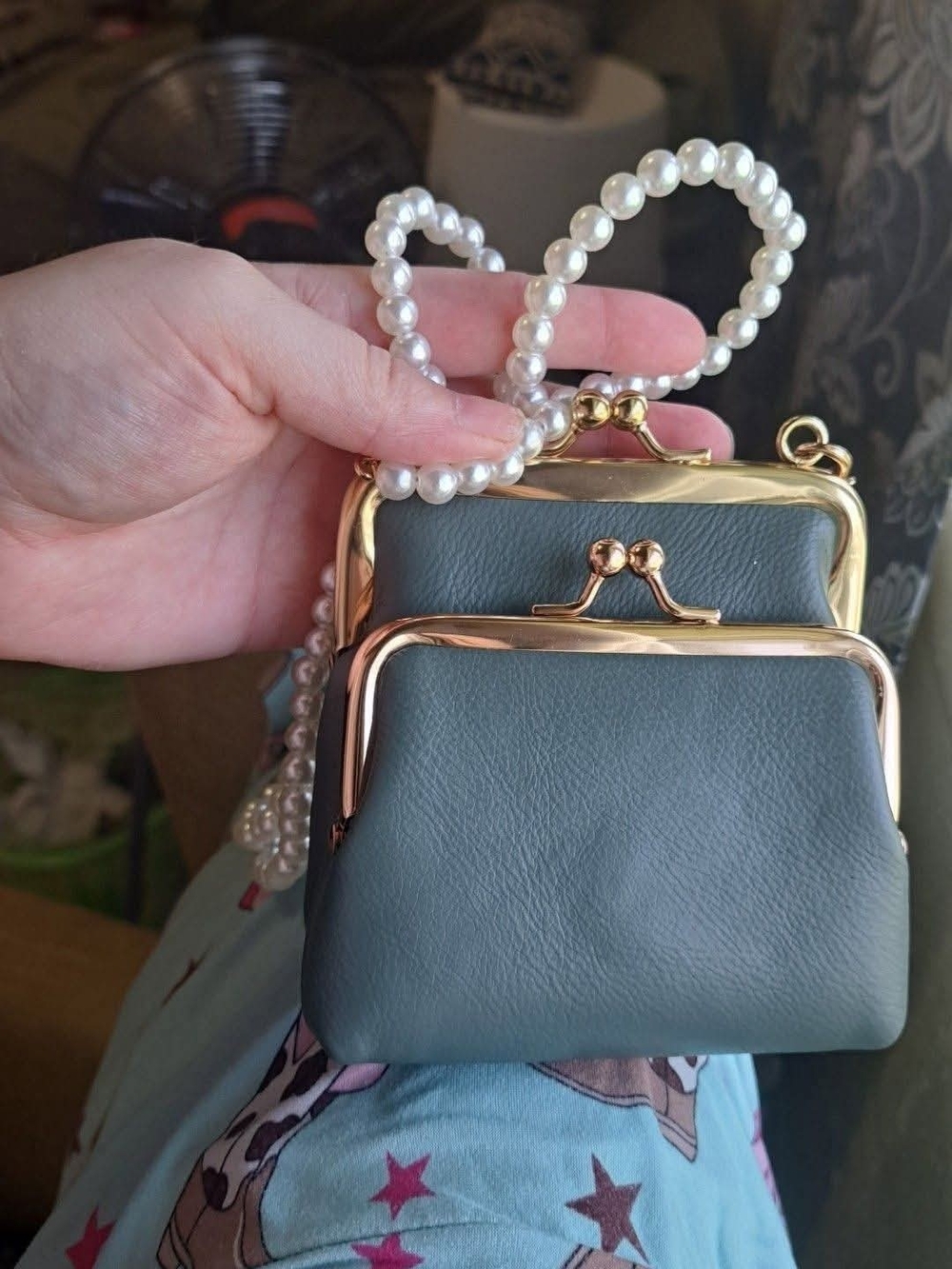 Pearl And Sage Kisslock Crossbody Clutch